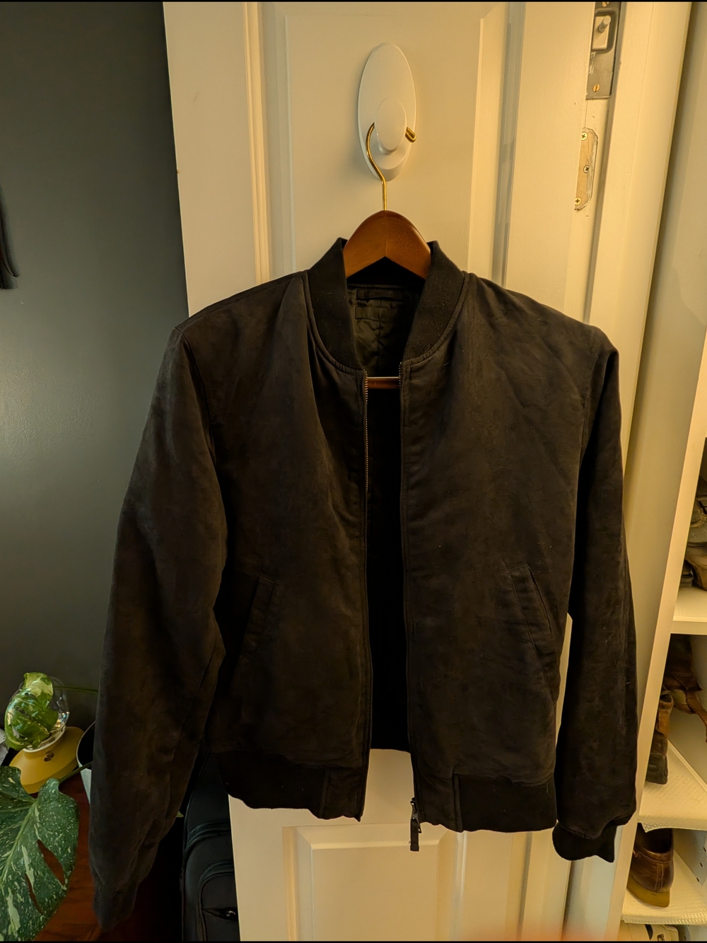 Men's Black Bomber Jacket - Suede-Style